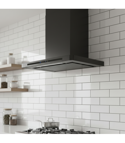 Linea - Designer Black Glass Door Wall Hood - Options