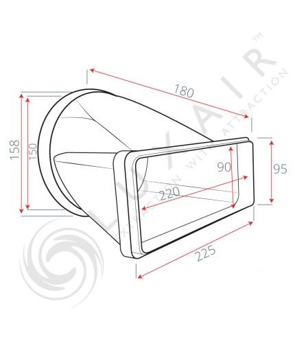 150mm (6")  Round To Flat 220mm x 90mm Horizontal Connector